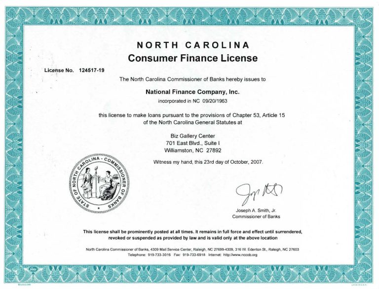Williamston, NC National Finance Company